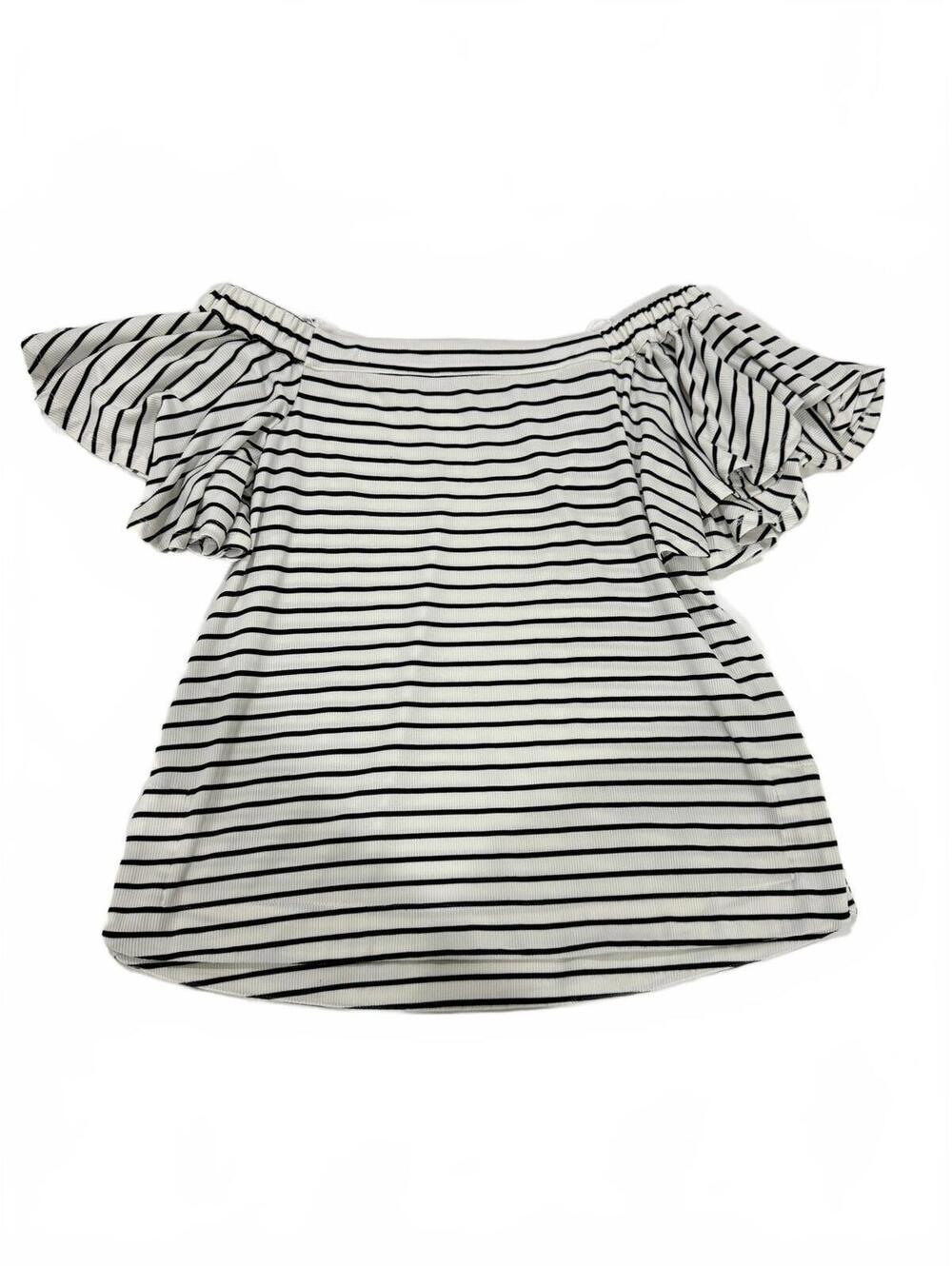 Gibson & Latimer Black White Striped Off Shoulder Flutter Sleeve Blouse Small